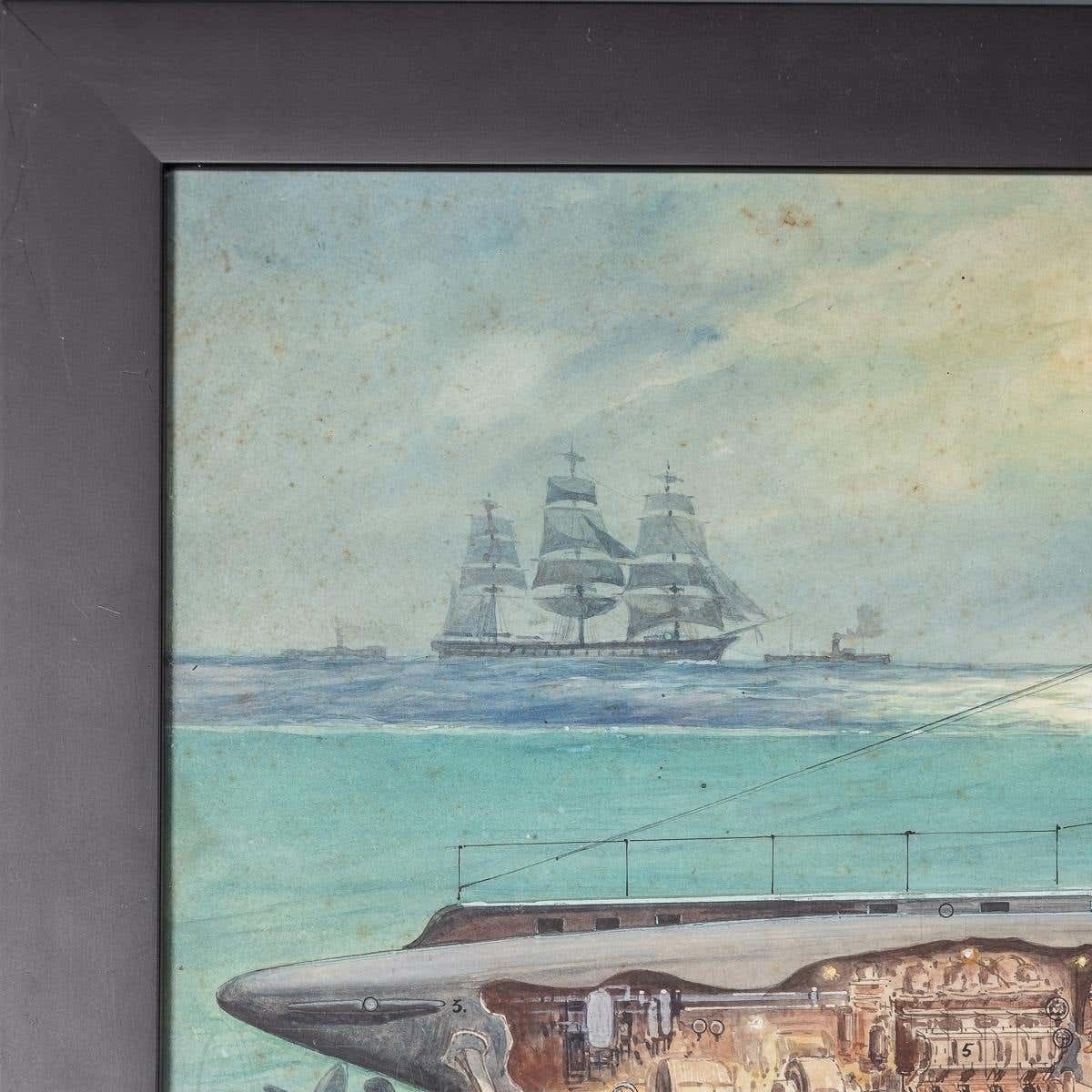 photo vinterior Pair Of Warship Paintings By Charles De Lacy, British 1856 1929