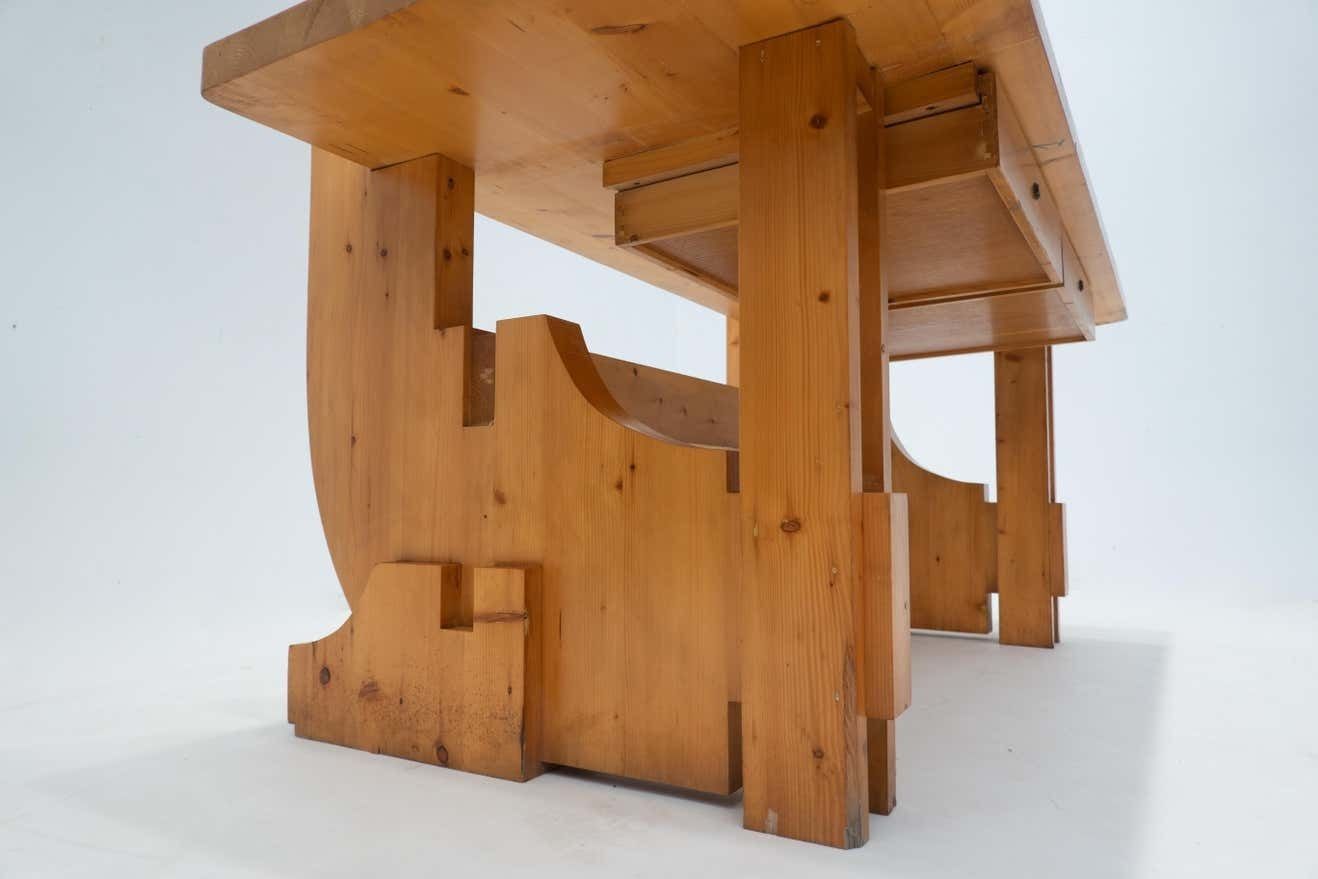 photo furniture Mid Century Modern Desk With Drawers, Pine Wood, Italy, 1960s