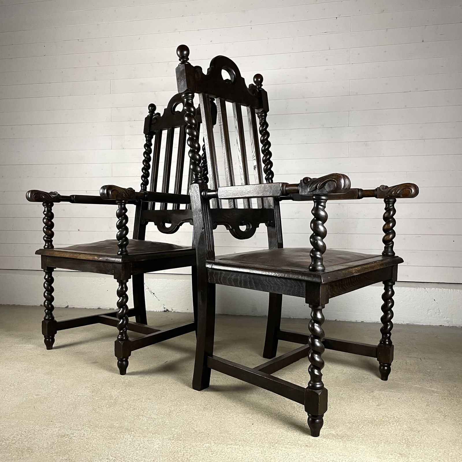 Pair Of Large Antique Victorian Carved Oak Chairs photo furniture