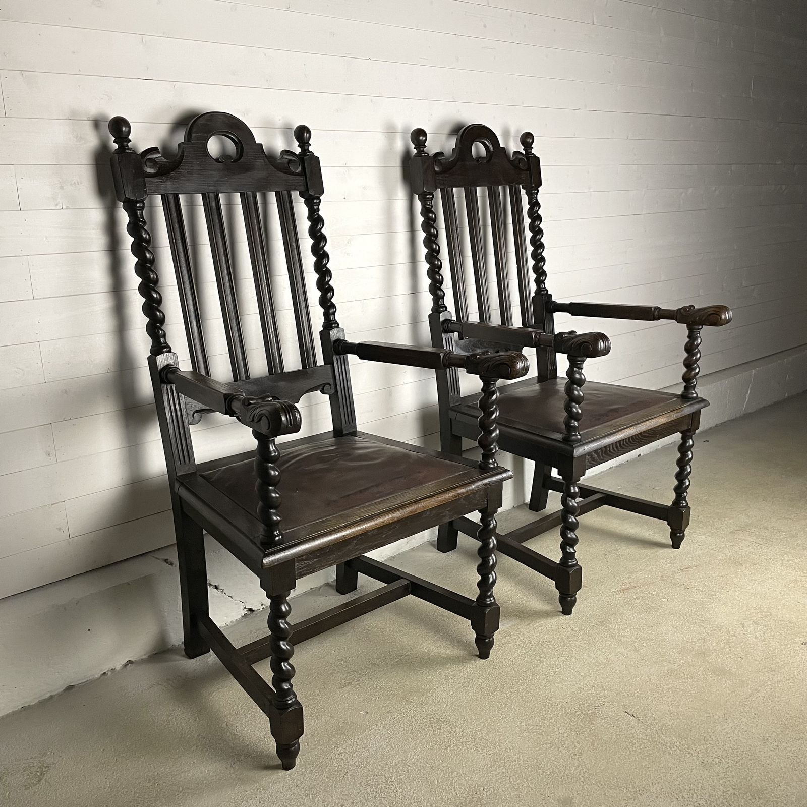 Pair Of Large Antique Victorian Carved Oak Chairs photo for sale