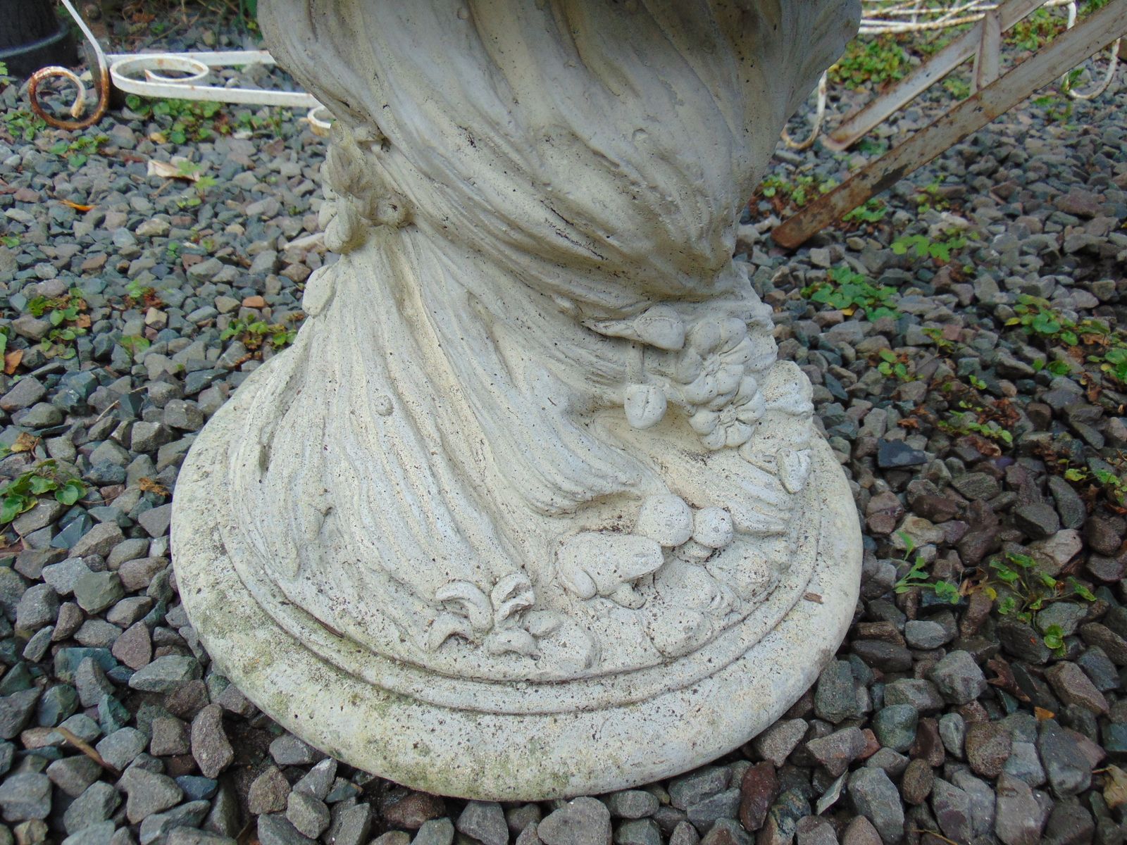 Pair Large Weathered Reconstituted Stone Urns Decorated With Flowers photo Garden Decor