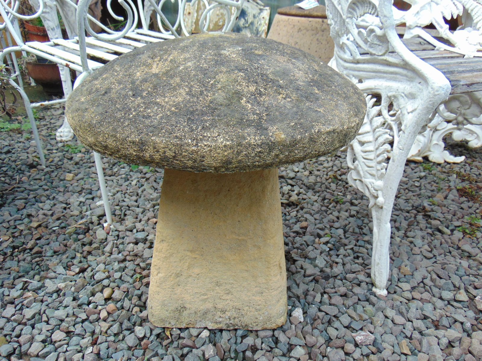 Weathered Reconstituted Stone, Staddle Stone, Mushroom Water Feature/Fountain