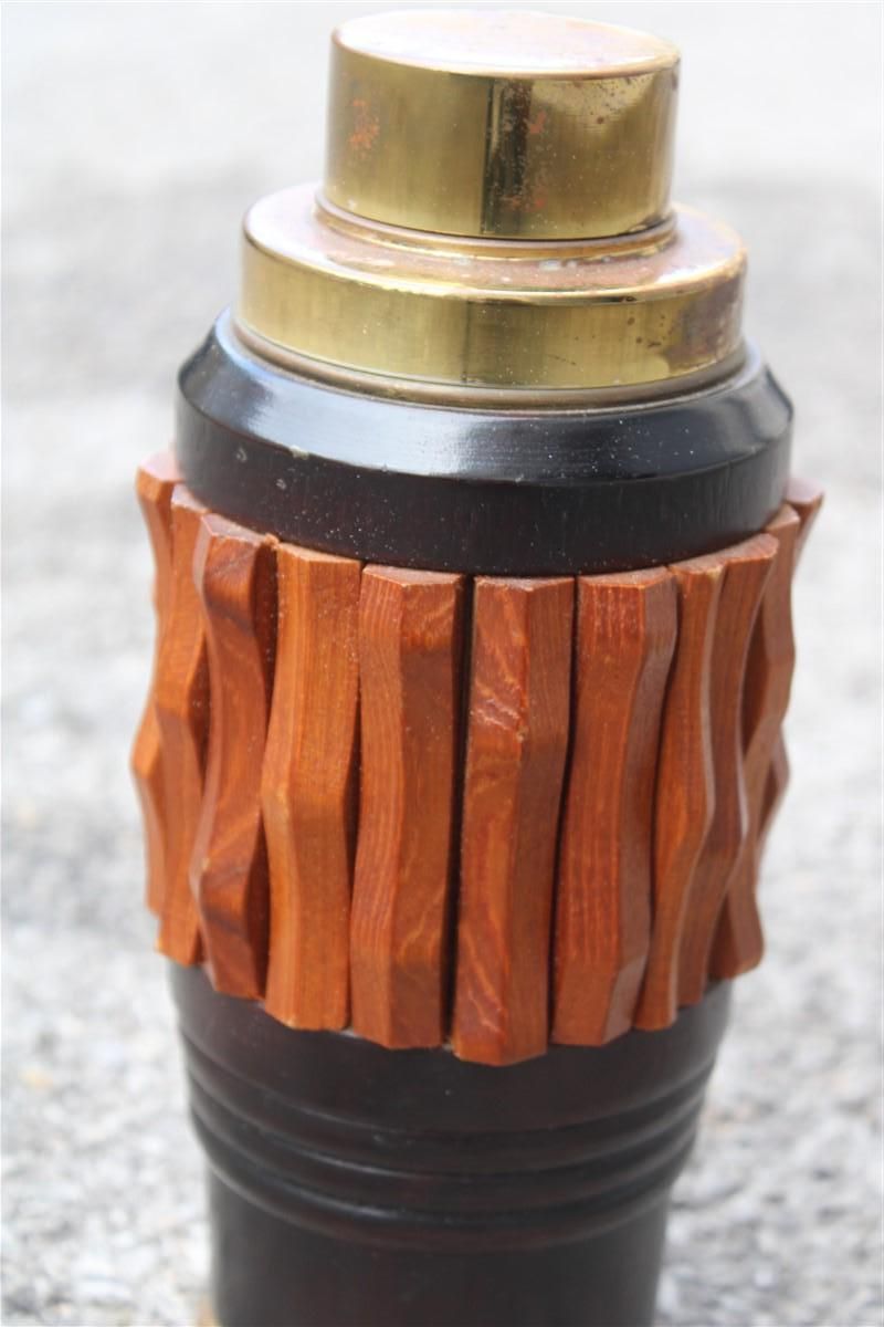 Round Minimal Shaker Mid Century Italian Design Gold Brass And Wood photo for sale