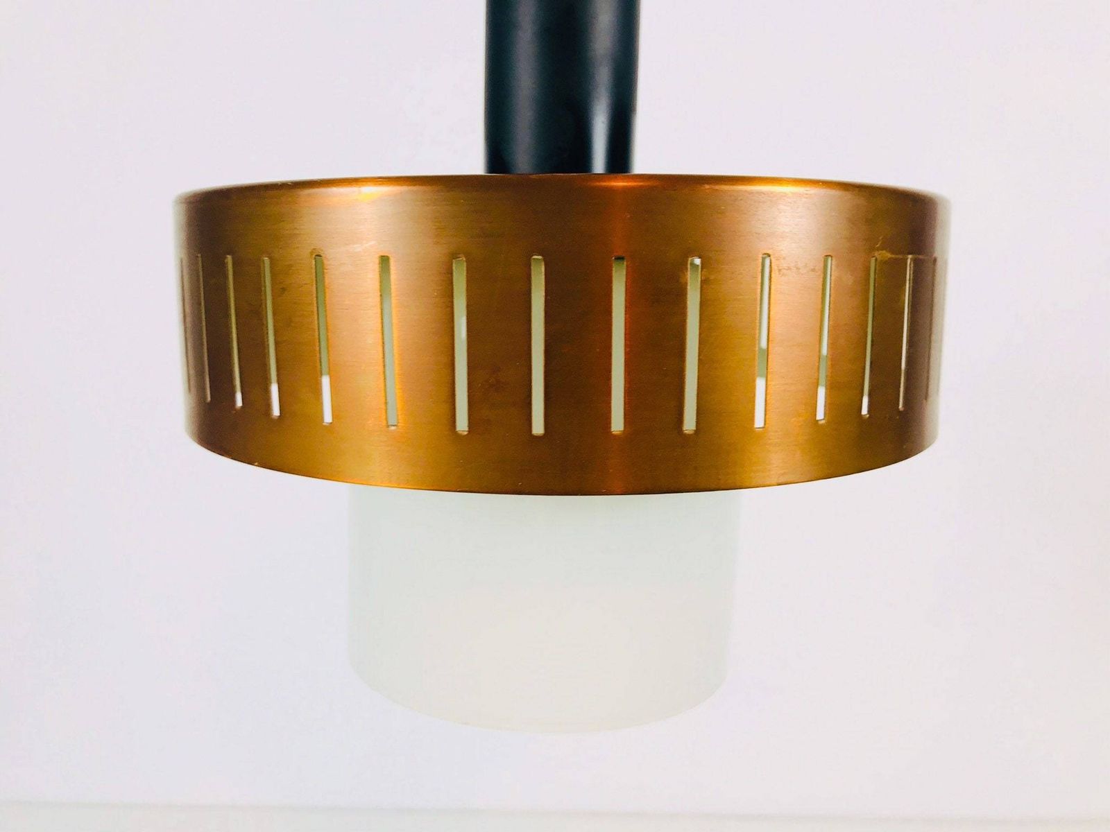 Copper Hanging Lamp   Metal Body   Opaline Glass Shade   Ddr Ceiling Lamp   1960s photo 454.0