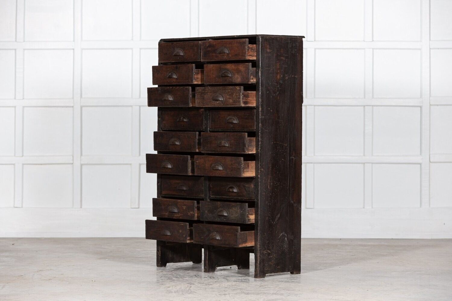 19thc English Scratch Built Pine Bank Drawers photo for sale
