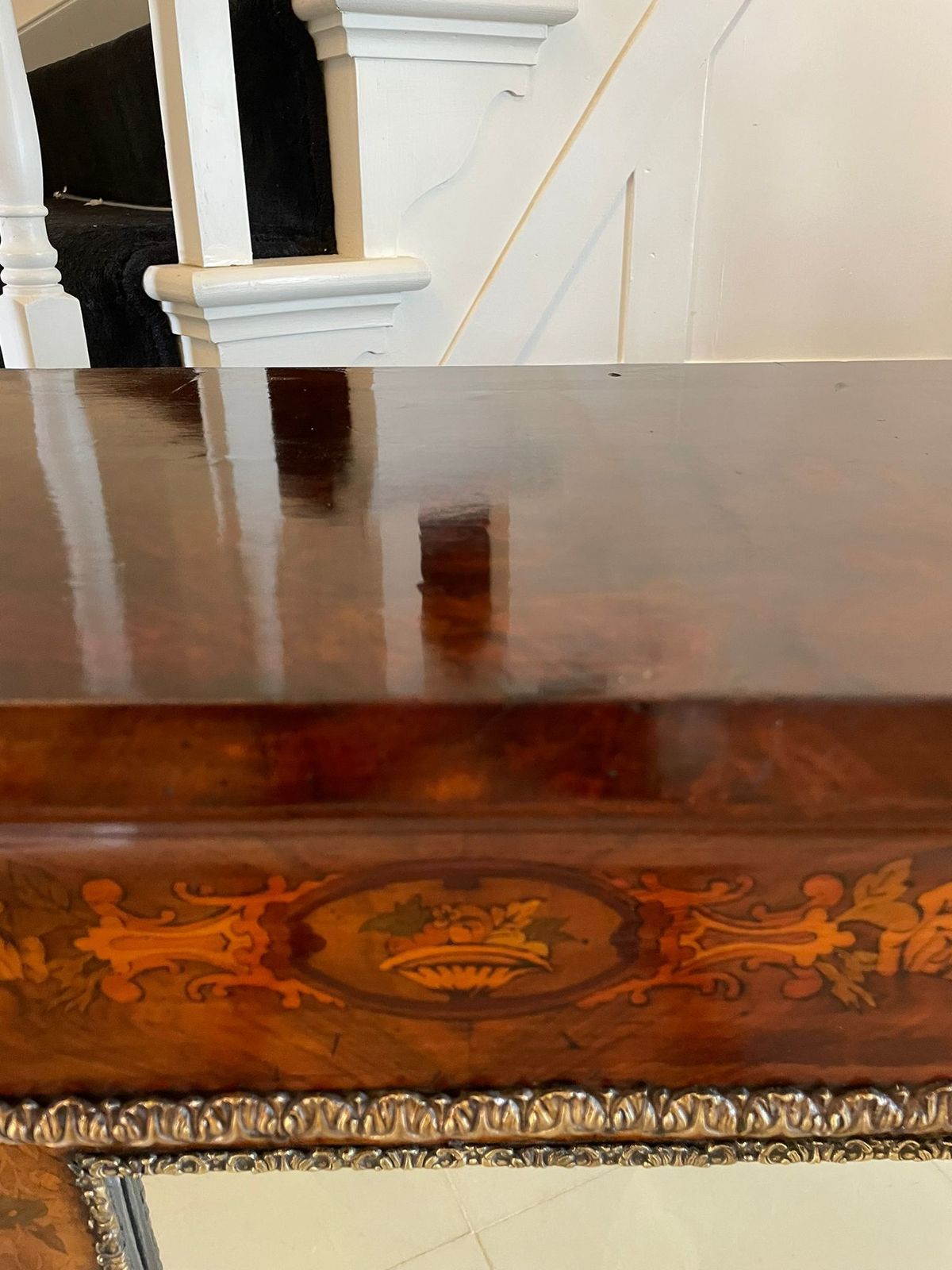 Outstanding Quality Large Antique  19th Century Inlaid Floral Marquetry Burr Walnut Ormolu Mounted Credenza photo vinterior