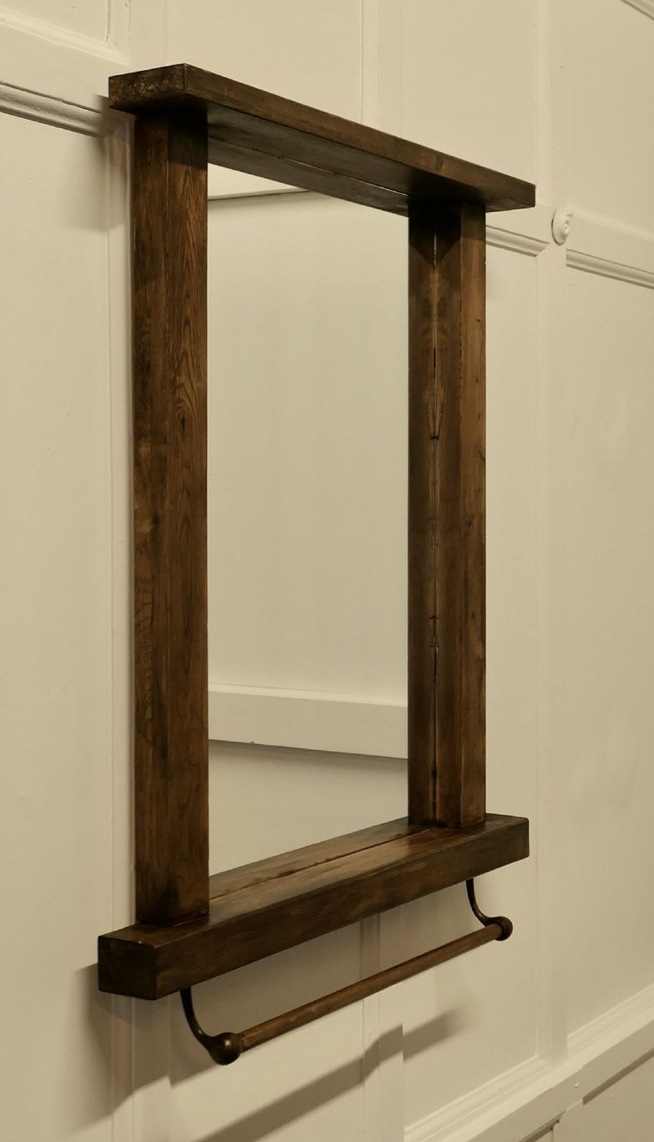 Large Reclaimed Oak Cloakroom Wall Mirror With Towel Rail photo furniture