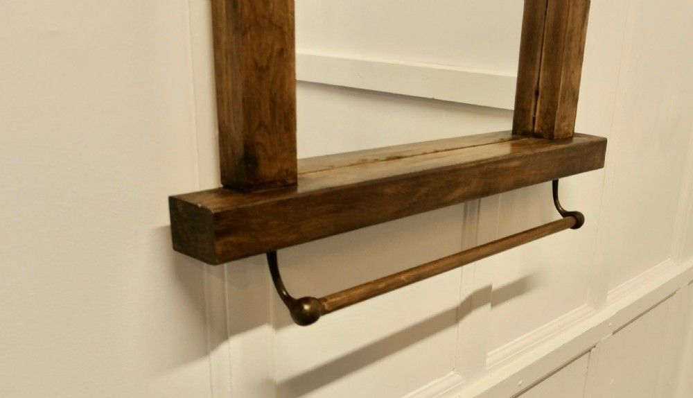 Large Reclaimed Oak Cloakroom Wall Mirror With Towel Rail photo Home Decor
