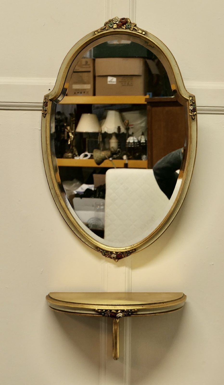 Charming, French Barbola Gilt Console Shelf And Mirror photo furniture