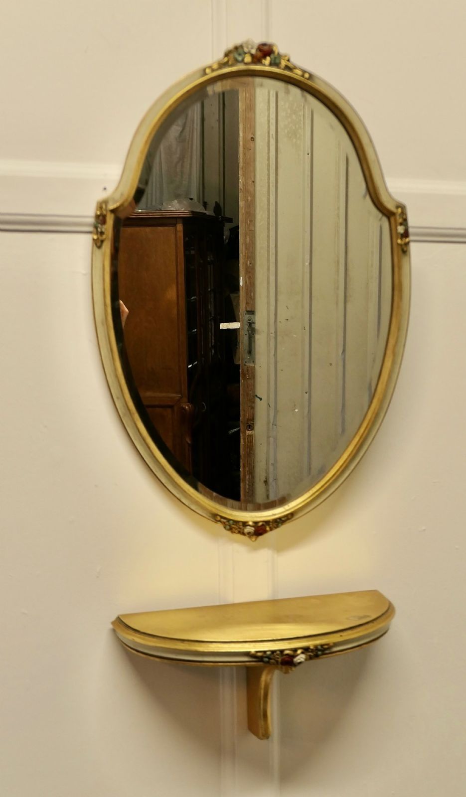 Charming, French Barbola Gilt Console Shelf And Mirror photo vintage