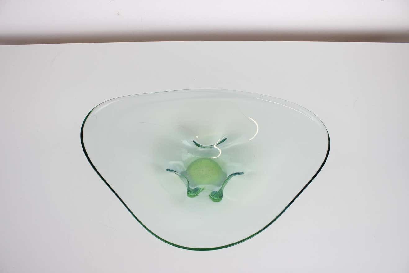 Mid Century Art Glass Big Bowl By Zelezno Borske Sklo, 1960's photo Home Decor