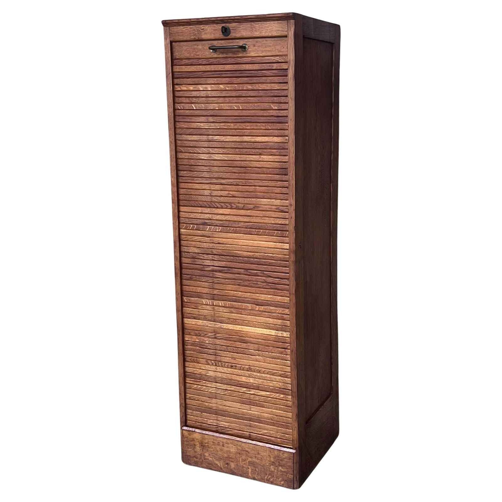 Early 20th Century Filing Cabinet With One Roller Louver Door & Five Shelves