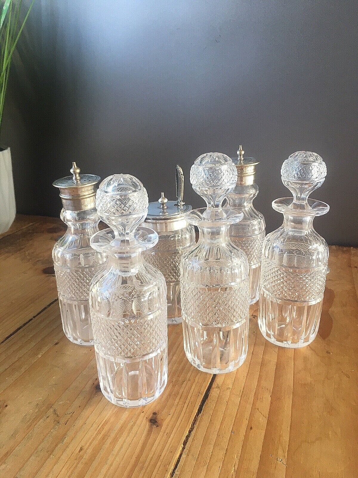 Exceptional Antique Richard Richardson 6 Bottle Cut Glass Cruet Set & Epns Stand photo vinterior