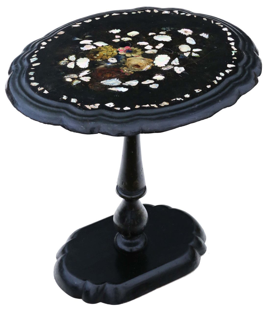 Antique Victorian C1880 Hand Decorated Inlaid Papier Mache Tea Supper Wine Table Tilt Top