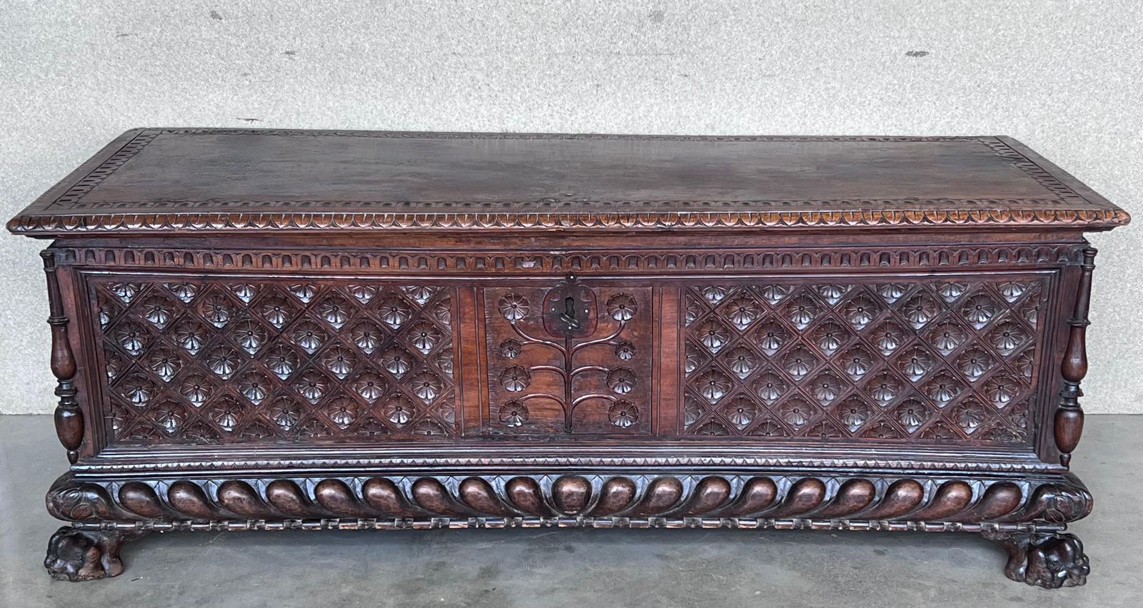 17th Century Italian Carved Cassone Trunk With Original Hardware photo for sale