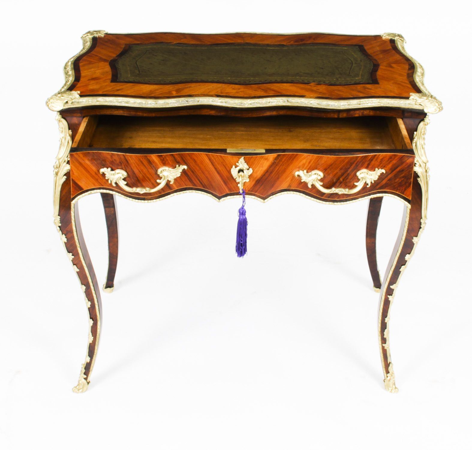 photo buy Antique Petite French Ormolu Mounted Kingwood Bureau Plat 19th C