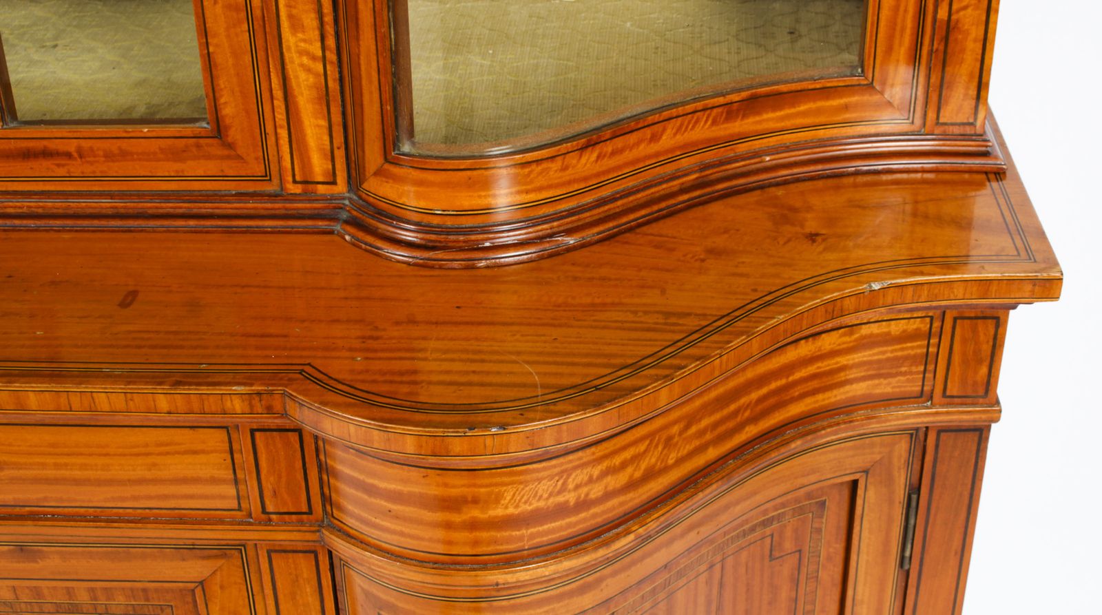 Edwardian Serpentine Satinwood Inlaid Display Cabinet 19th C photo vintage