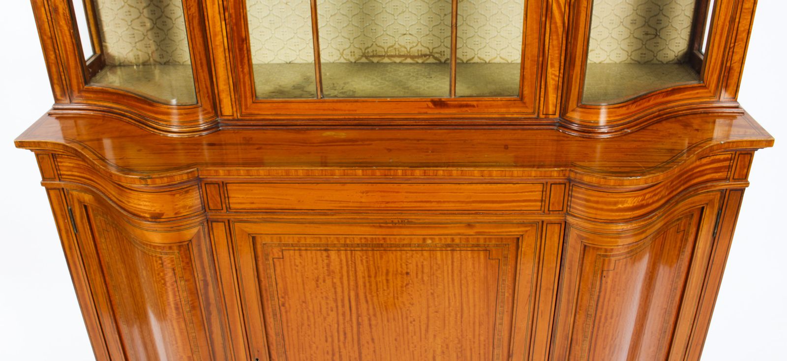 photo for sale Edwardian Serpentine Satinwood Inlaid Display Cabinet 19th C