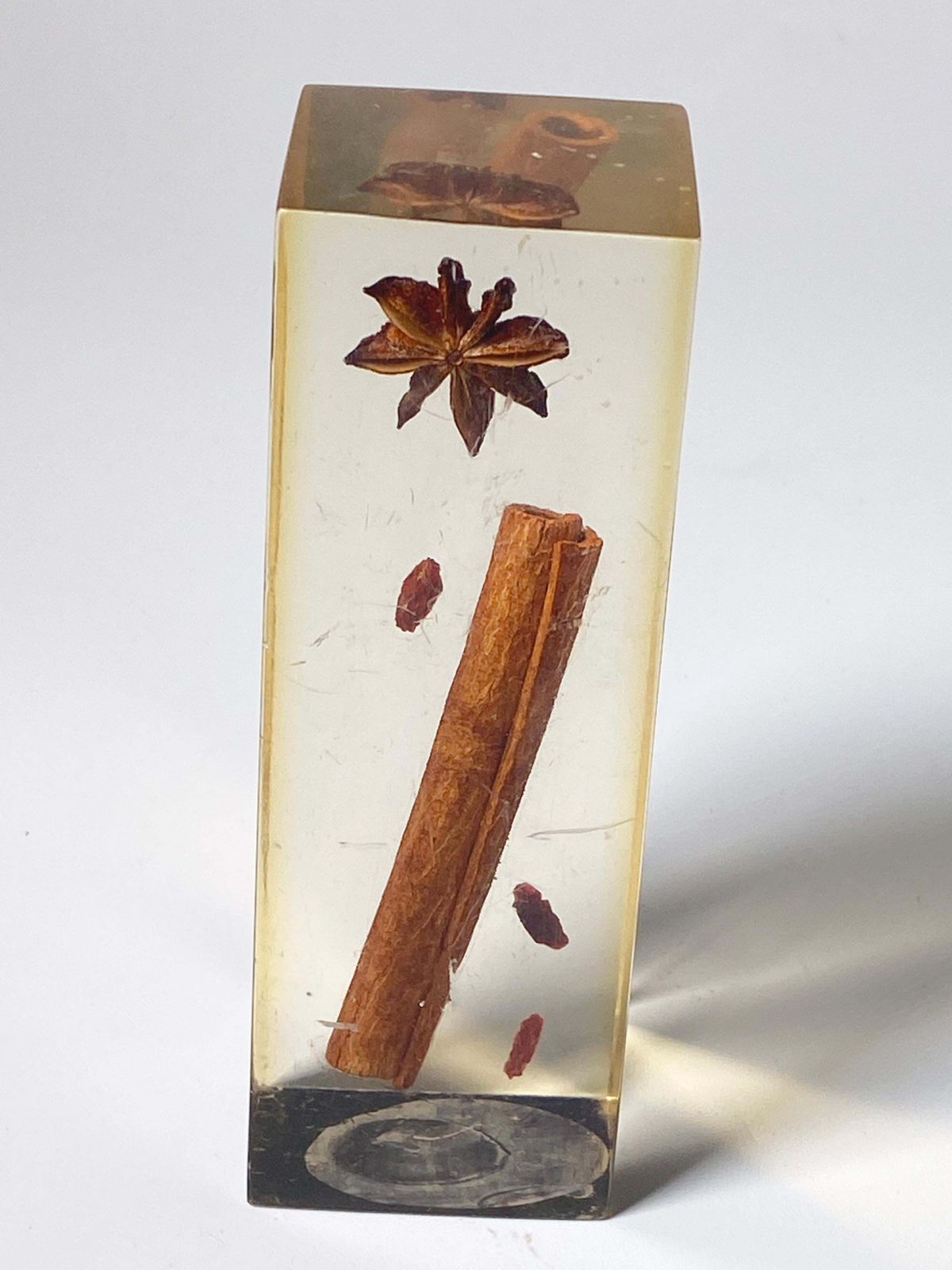 French 1970s Lucite Resin Cube Sculpture With Vanilla Parts Inclusions photo furniture