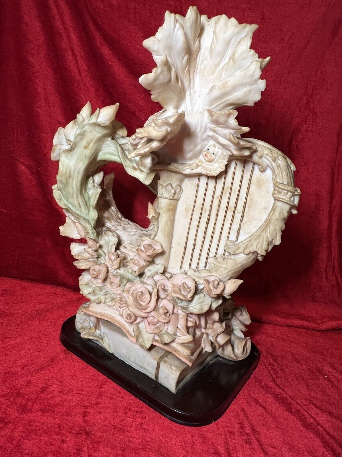 Large Italianate Romantic Turtle Doves Musical Showpiece On Wood Plinth Signed photo buy