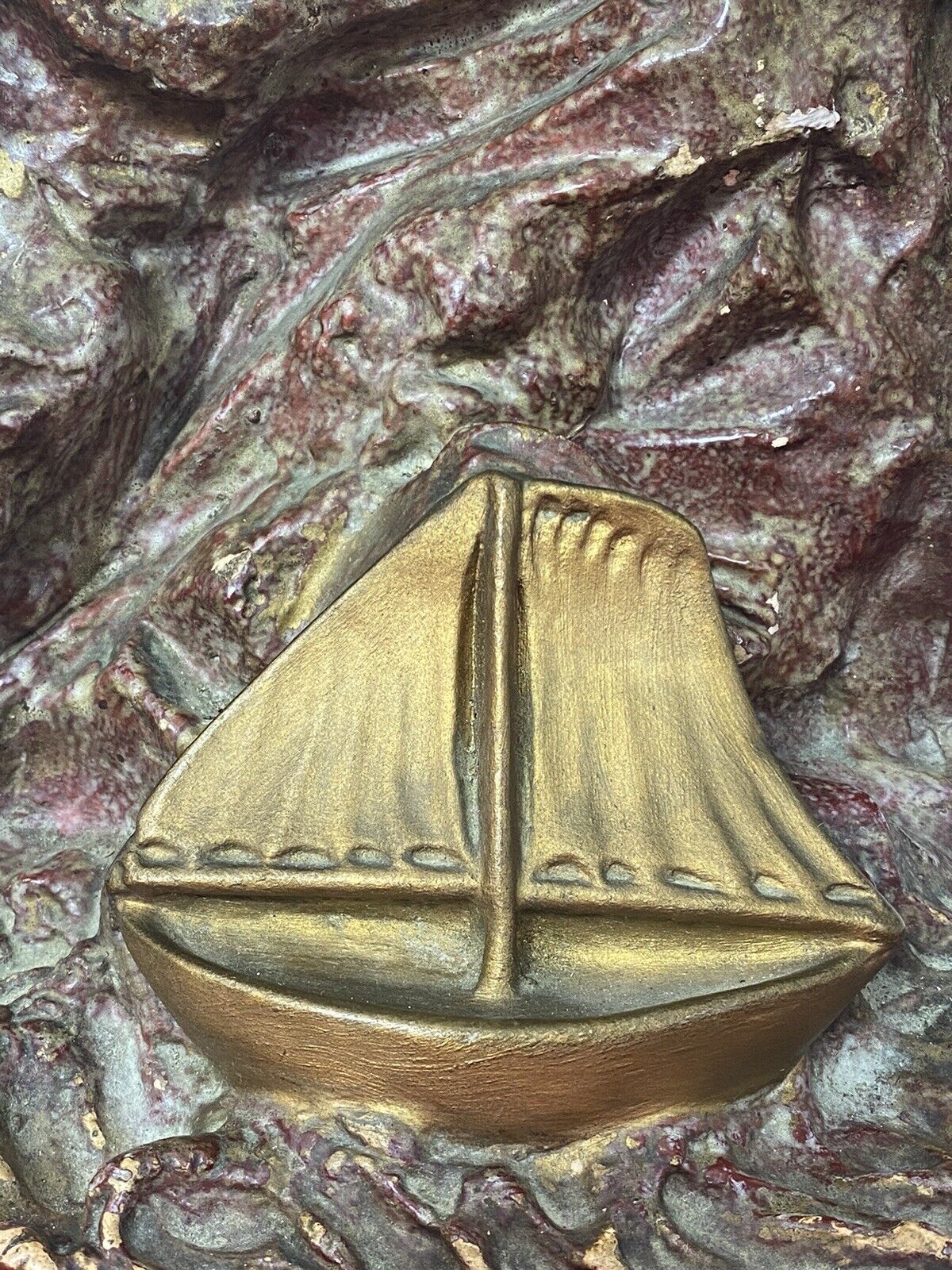 photo furniture French Art Nouveau Gilt Children Upon Rock With Sailboat Rouge Marbled Sculpture