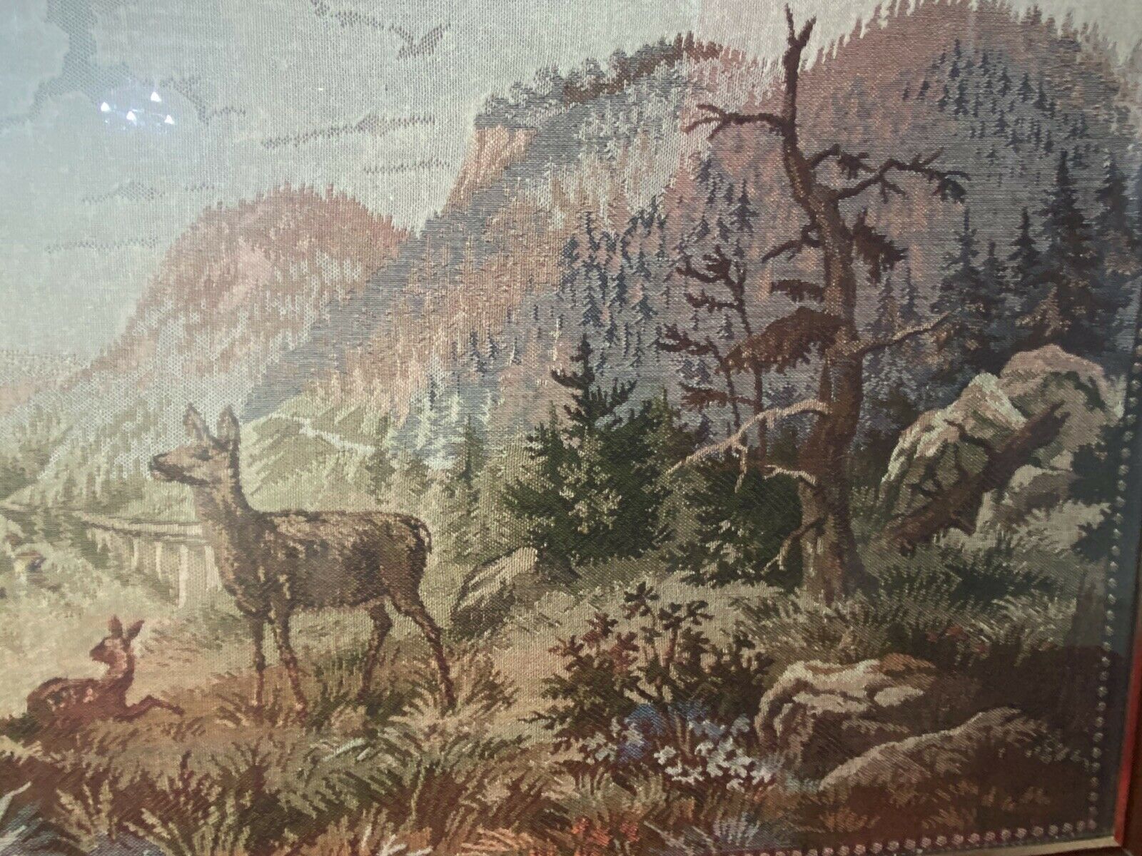 photo buy Large Canadian Tapestry Artwork Of Stag And Hind In Rockies Landscape