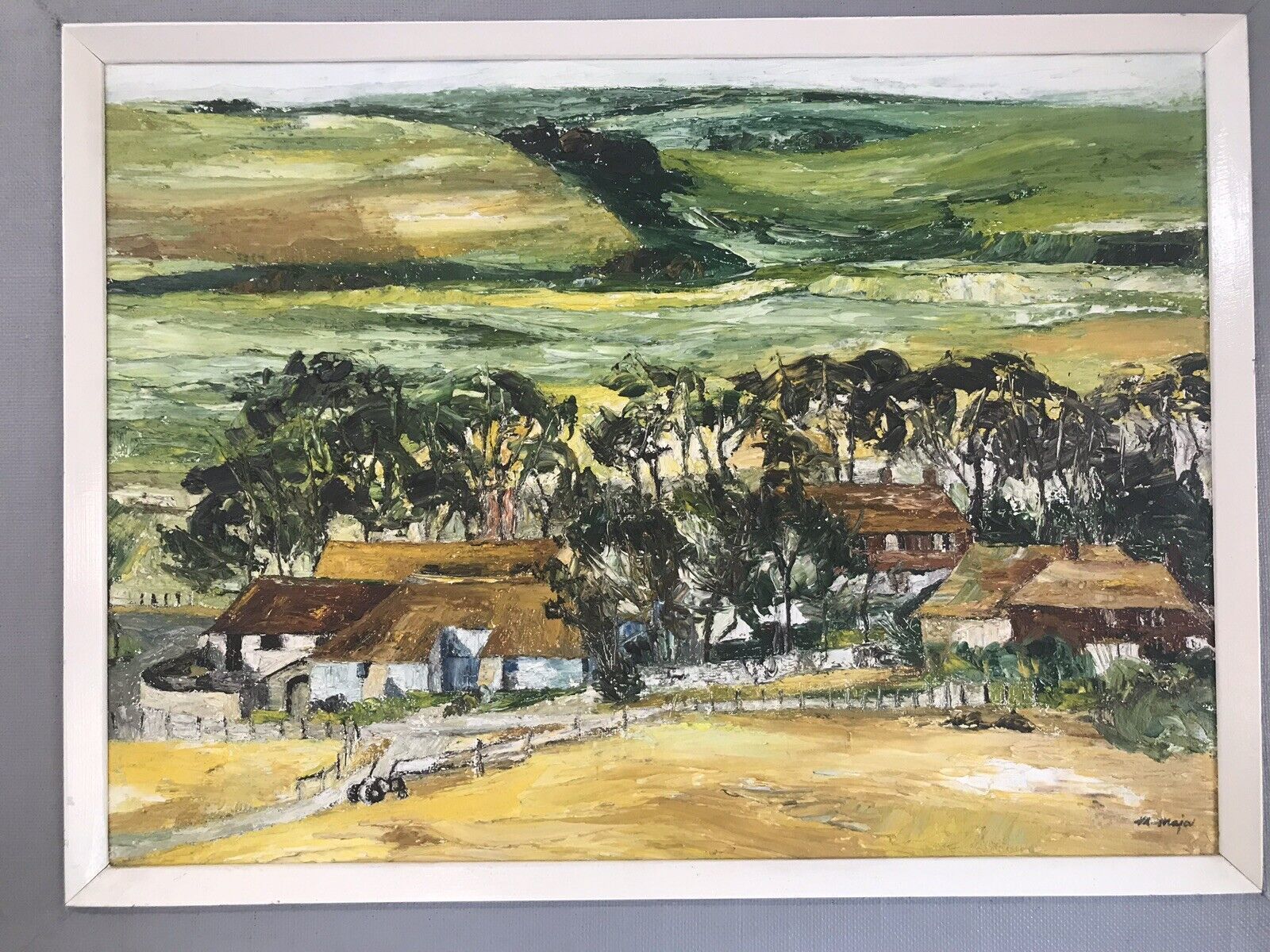 Modern Art Farmstead Landscape Original Signed V R Major Oil Painting photo for sale