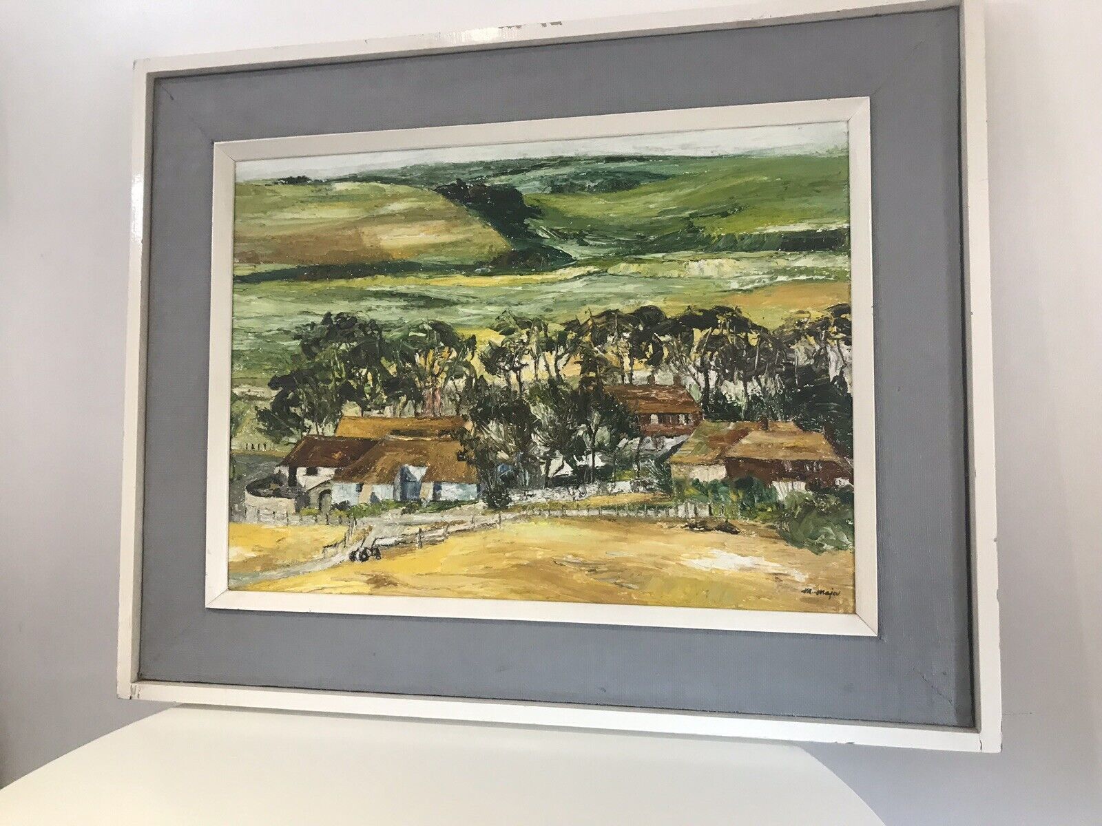 Modern Art Farmstead Landscape Original Signed V R Major Oil Painting photo buy