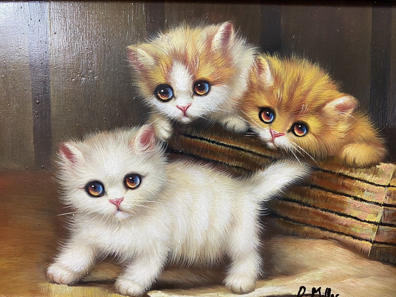 Pair Of Charming Animal Lovers Kitten Oil Paintings By Artist D Miller photo vinterior