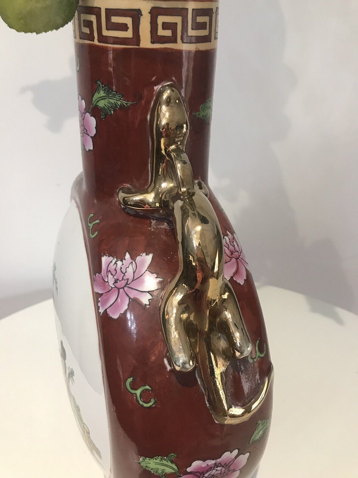 Cantonese Hand Painted Guilt Komodo Dragon Handled Vase photo buy