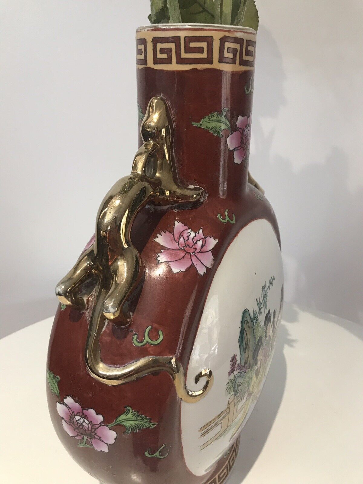 Home Decor Cantonese Hand Painted Guilt Komodo Dragon Handled Vase photo