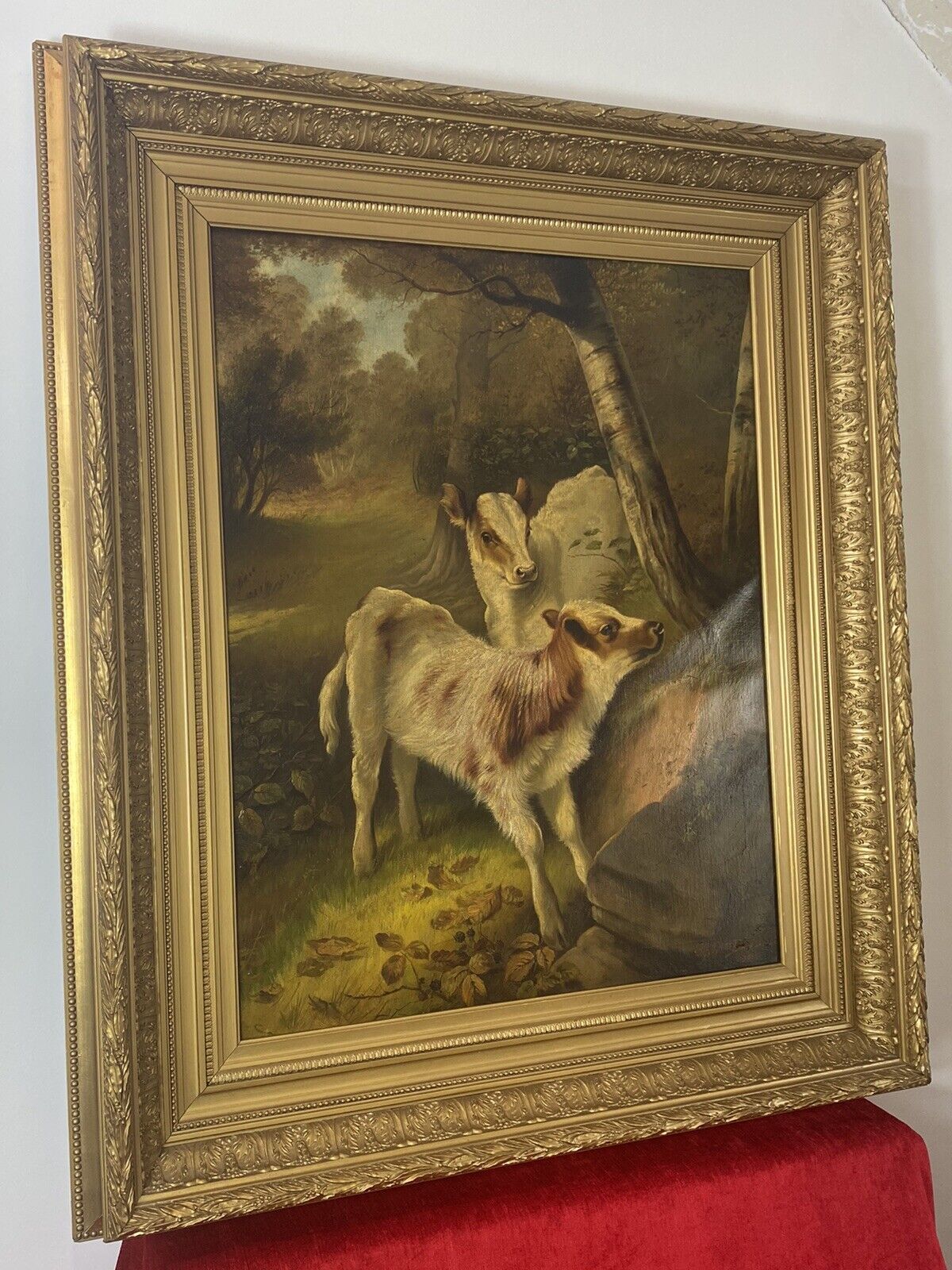 Fine Quality A H Milton Drinkwater Calves In Landscape Oil Painting Dated 1901 photo for sale