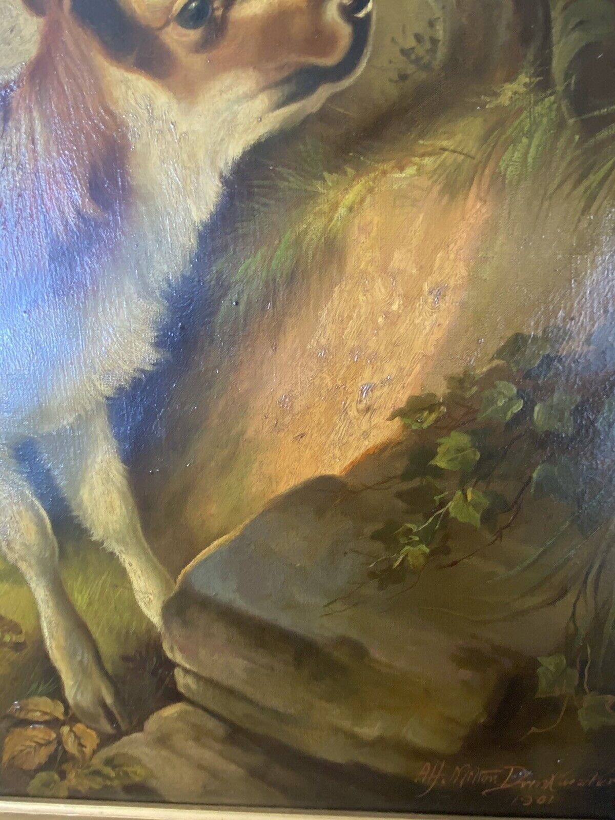 photo for sale Fine Quality A H Milton Drinkwater Calves In Landscape Oil Painting Dated 1901