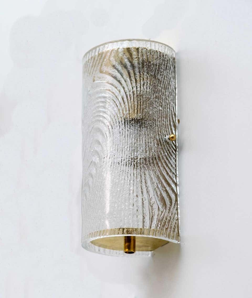Pair Of Modern Italian Murano Glass And Brass Wall Sconces "Corteccia", 80s photo vintage