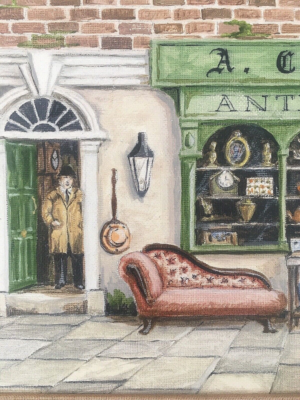 Vintage A Cobdens & Son Antiques Shop Window Store Front Painting By John Price photo vinterior