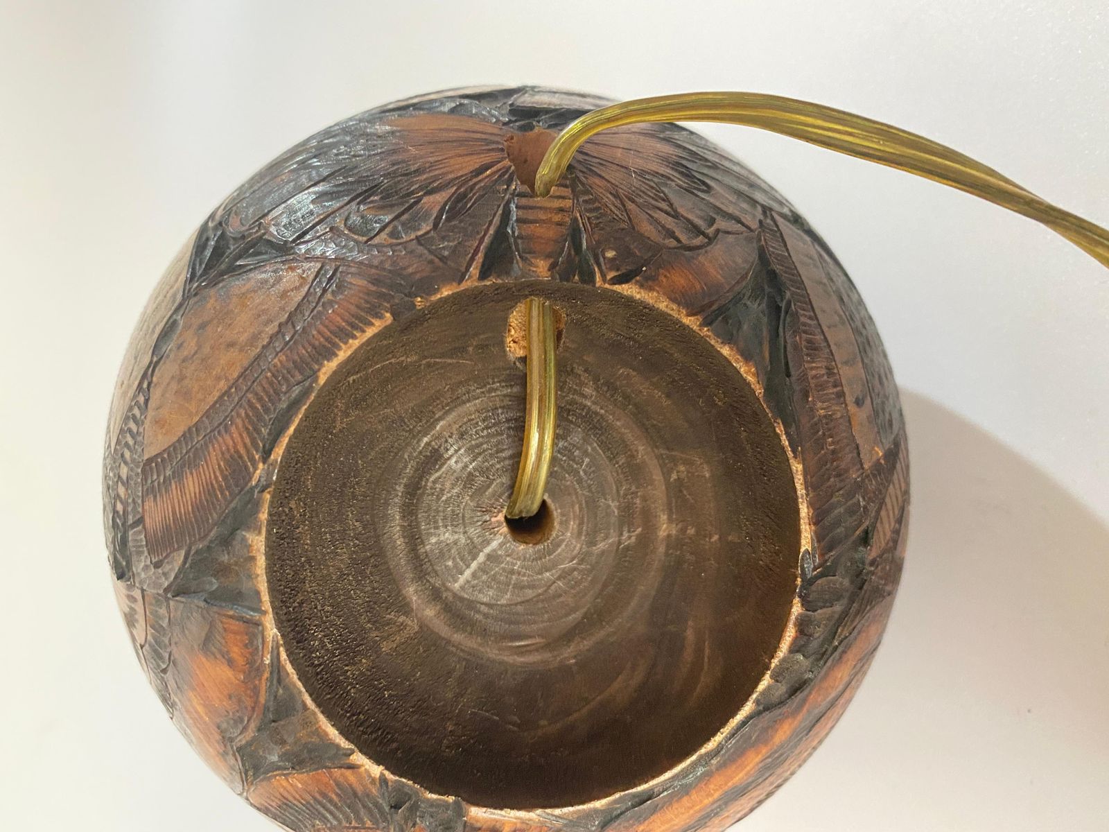 Wood Chinese Table Lamp, With Hand Carved Butterfly Decoration Pa, China 1880 photo vintage