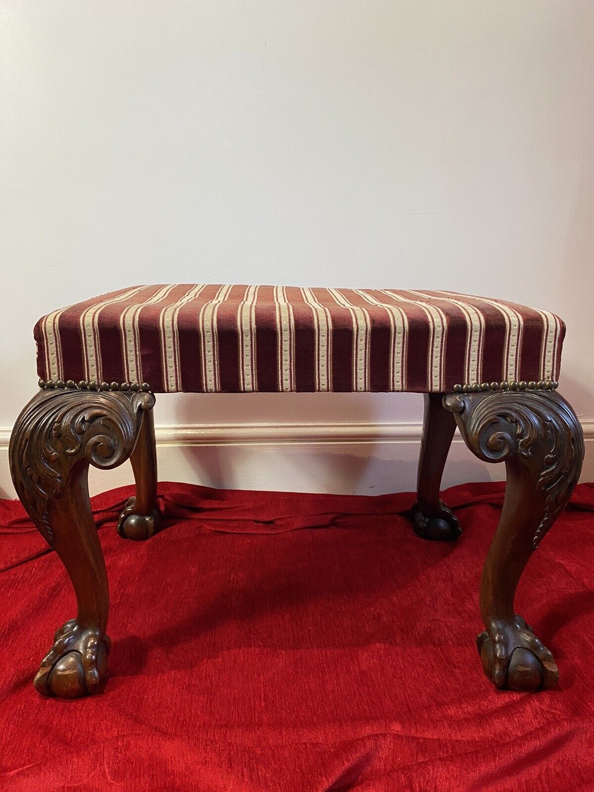 Period Antique Regency Red Walnut Footstool With Elegant Claw And Ball Feet photo furniture