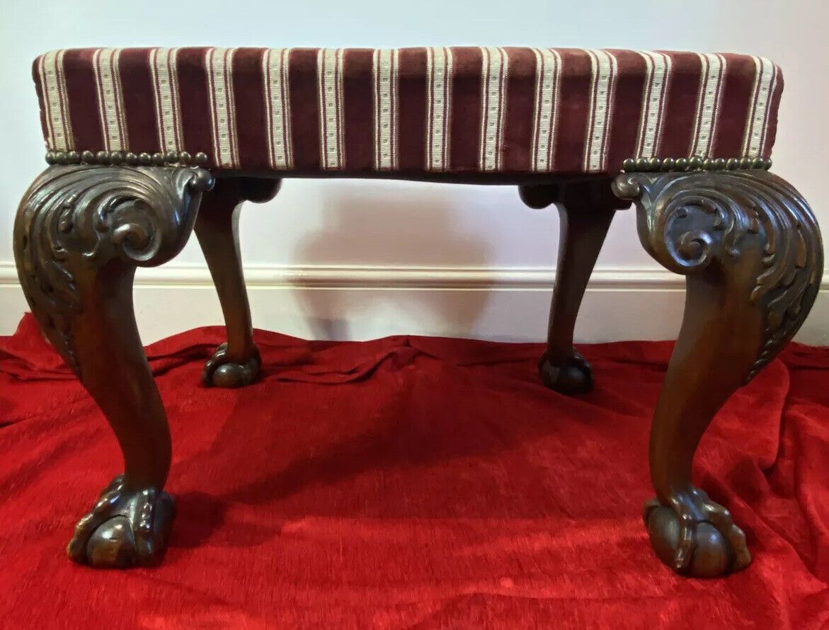 Period Antique Regency Red Walnut Footstool With Elegant Claw And Ball Feet photo for sale