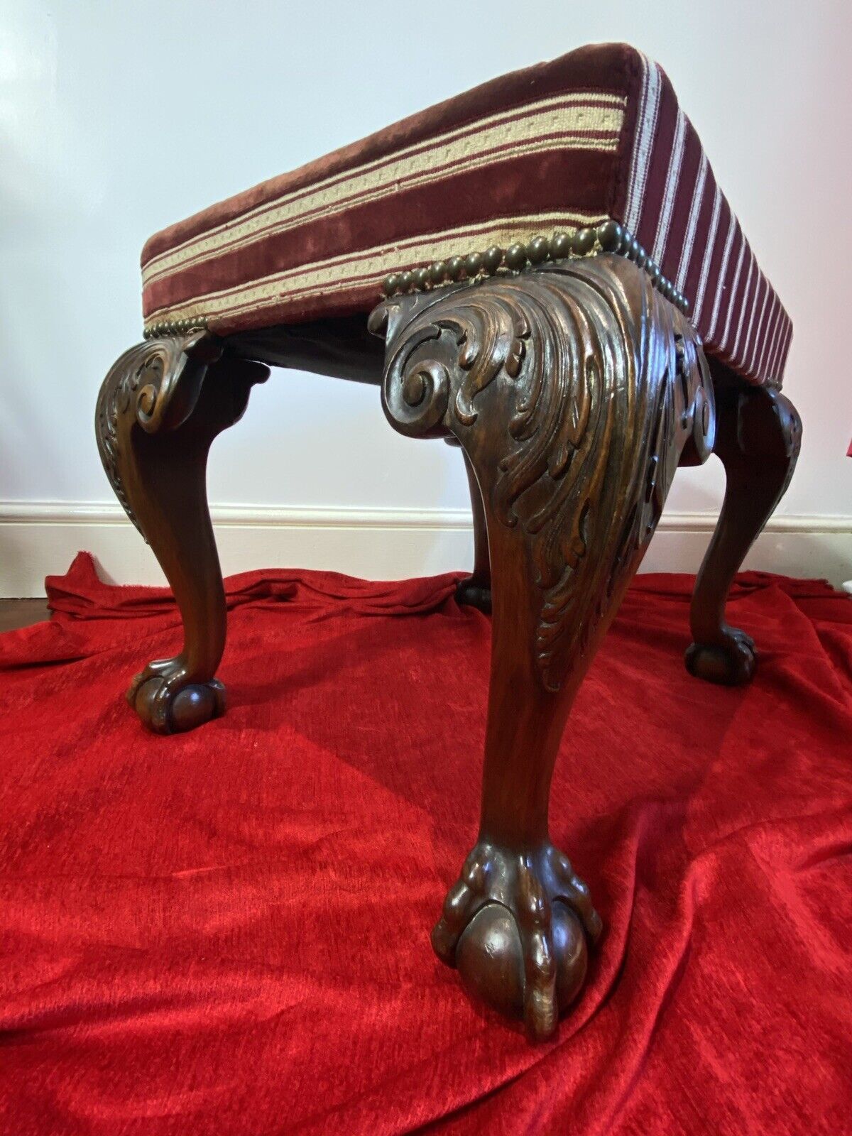 Period Antique Regency Red Walnut Footstool With Elegant Claw And Ball Feet photo Furniture
