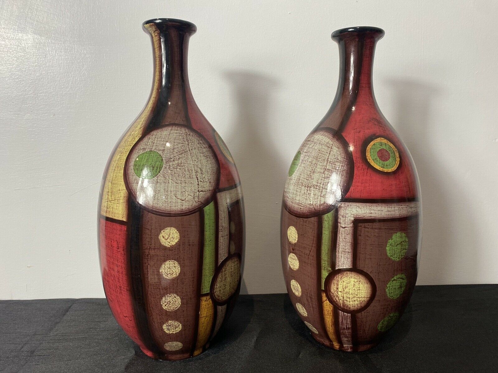 Pair Of Mid Century Geometric Abstract Amphora Vases In Art Deco Style photo buy