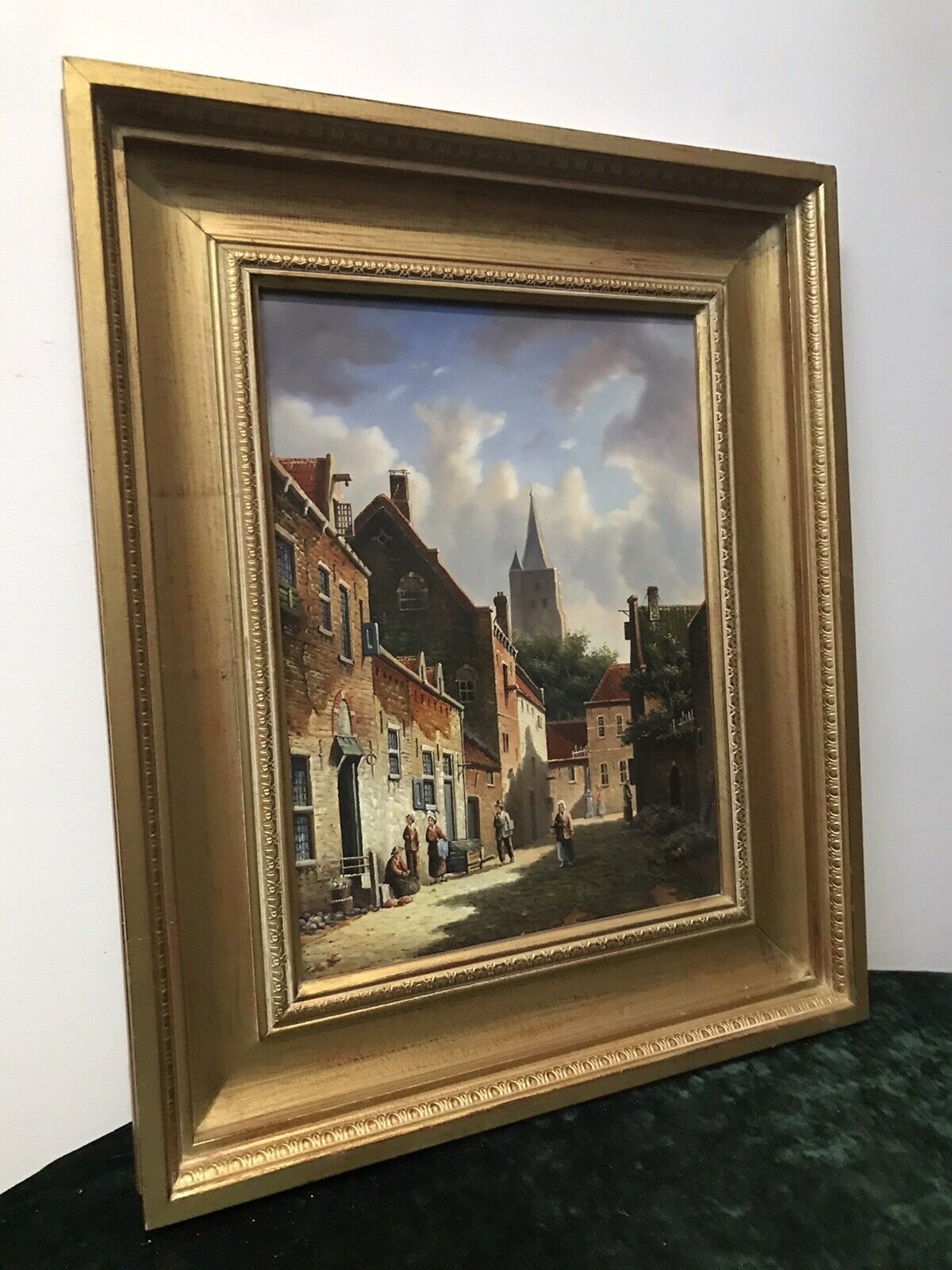 Original Dutch Street Scene Oil Painting In Gilt Frame Signed By Artist M Ives photo furniture