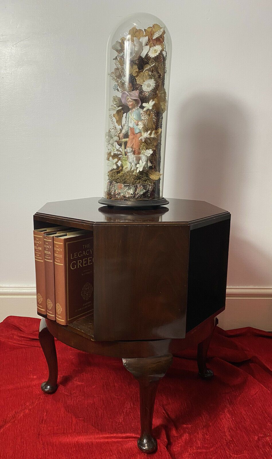 Revolving Octagonal Cherry Mahogany Bookcase On Elegant Queen Anne Legs photo for sale