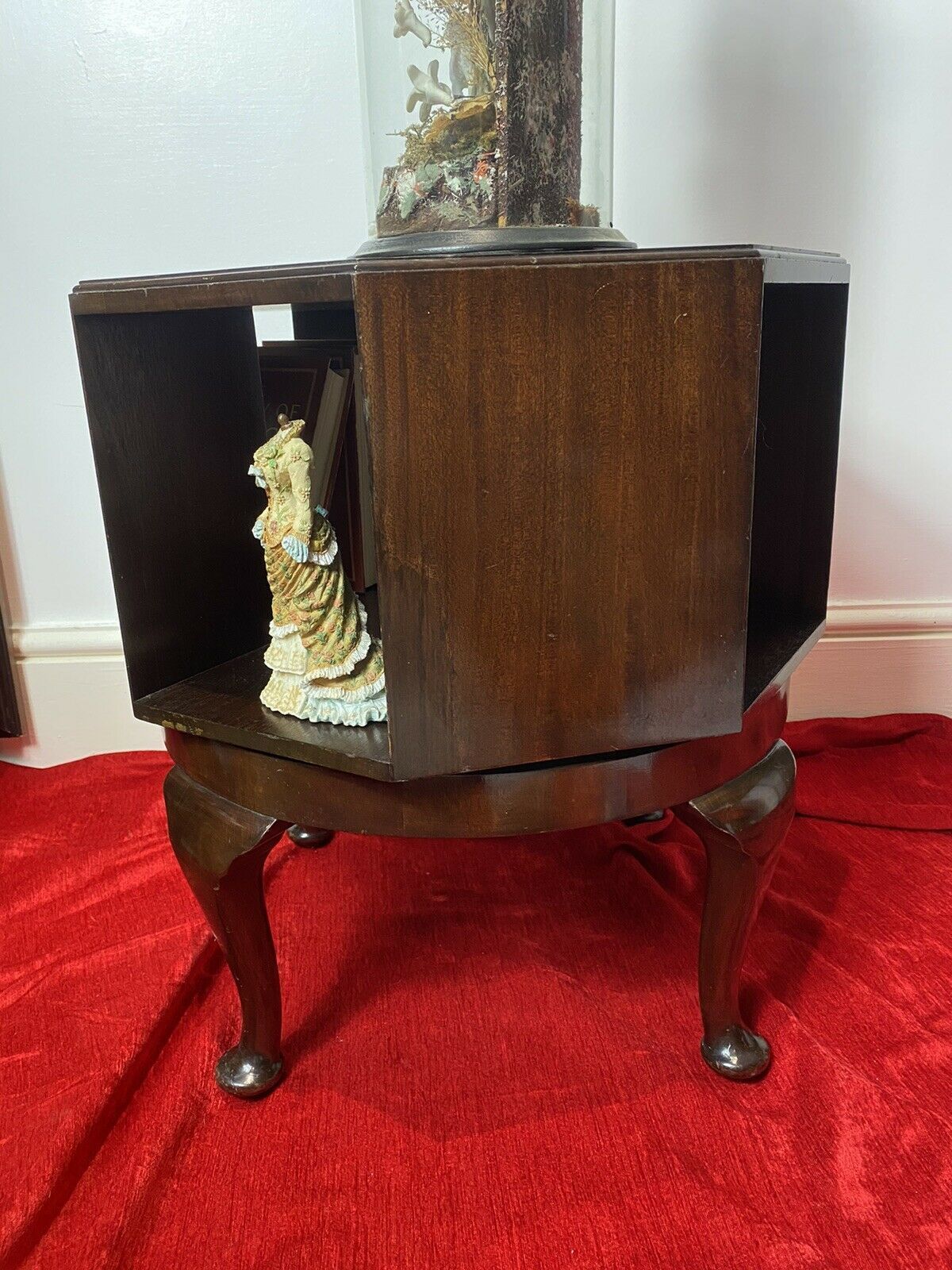 Revolving Octagonal Cherry Mahogany Bookcase On Elegant Queen Anne Legs photo Furniture