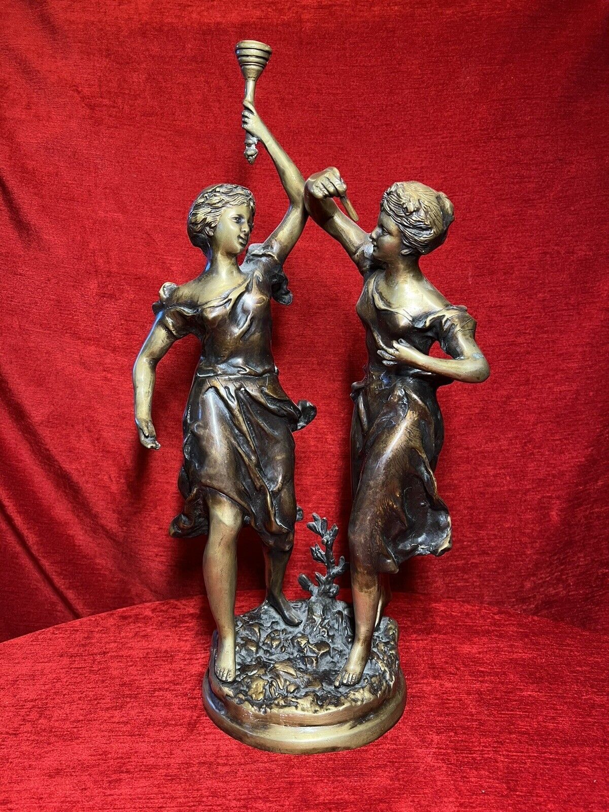 Ernest Rancoulet Bronze Sculpture Of Two Ladies Lighting Torcher Titled Olympia photo Home Decor