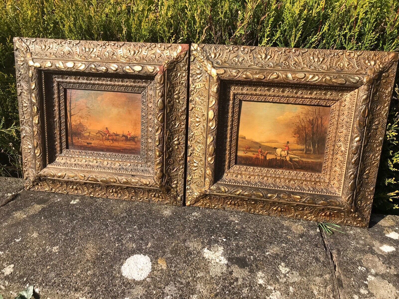 photo furniture Pair Of Fine Art Hunting Scene Oil Paintings By Artist Brain Cook