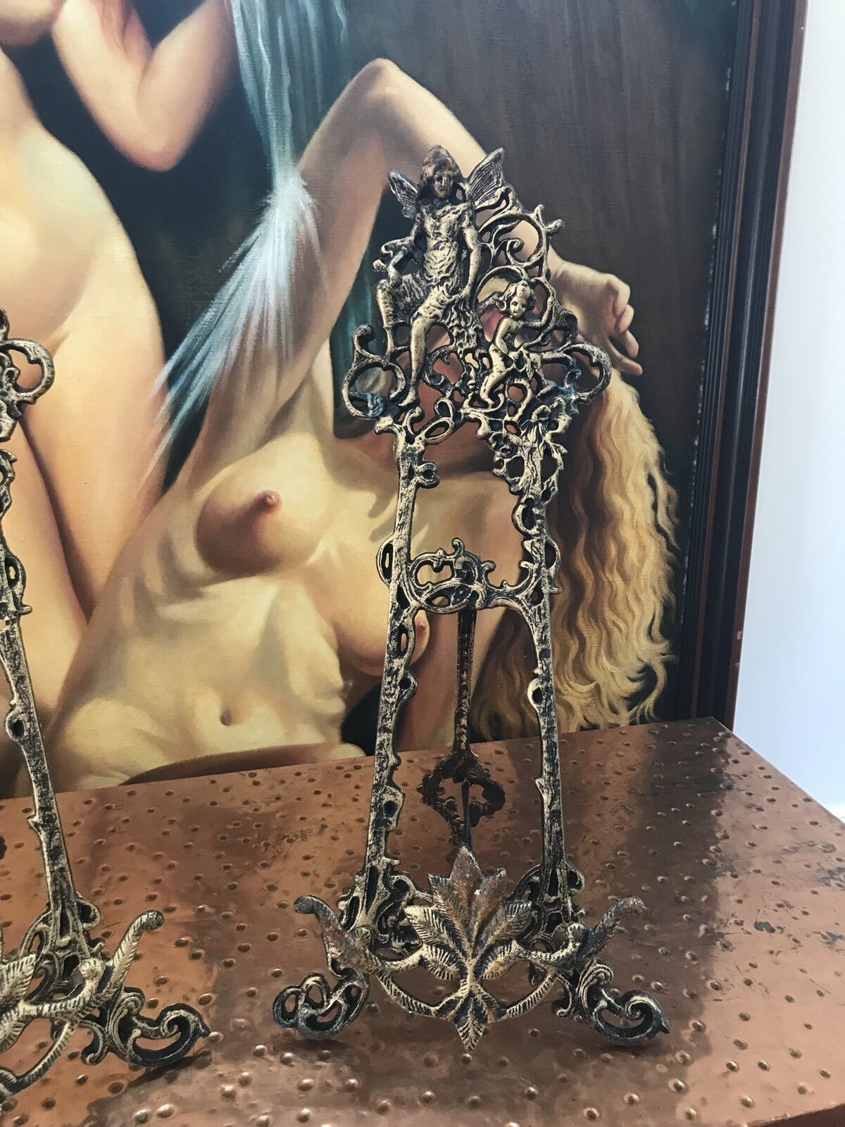 Pair Of Ornate Antique Cast Iron Painting Easels photo 138.0