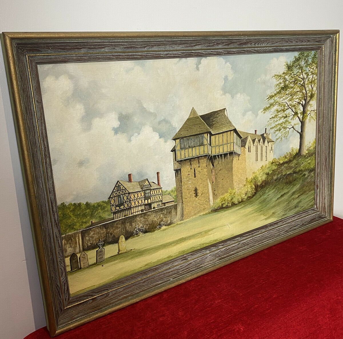 Historical 20thc Oil Painting Of Stokesay Castle Shropshire By Artist R Price photo 695.0