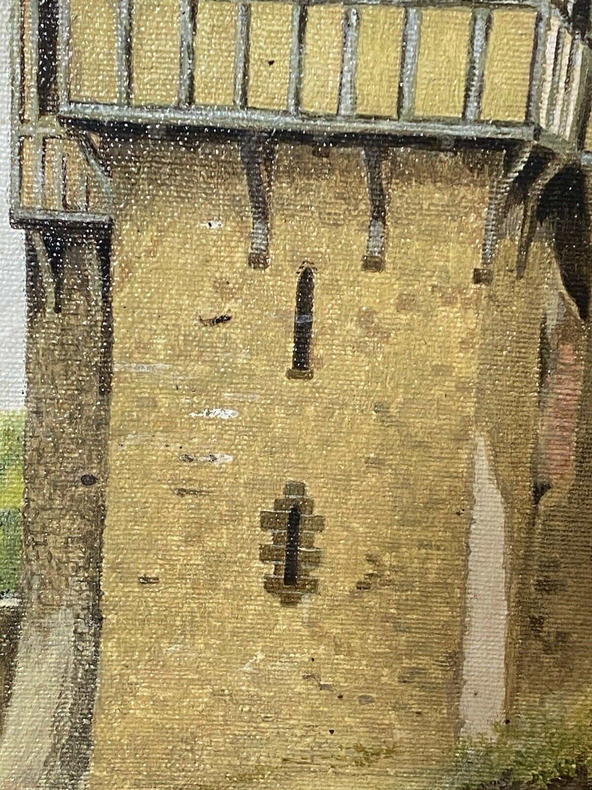 Historical 20thc Oil Painting Of Stokesay Castle Shropshire By Artist R Price photo vintage
