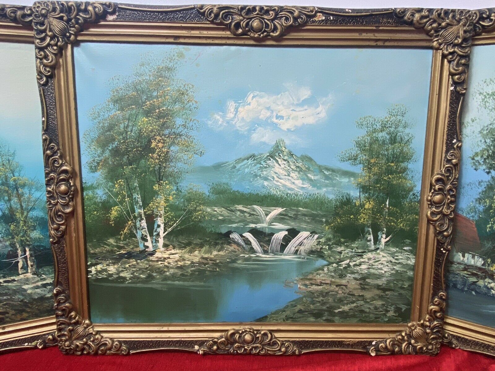 Trio Of Fine Oil Paintings Of The Matterhorn Mountain In Landscape Signed photo Art