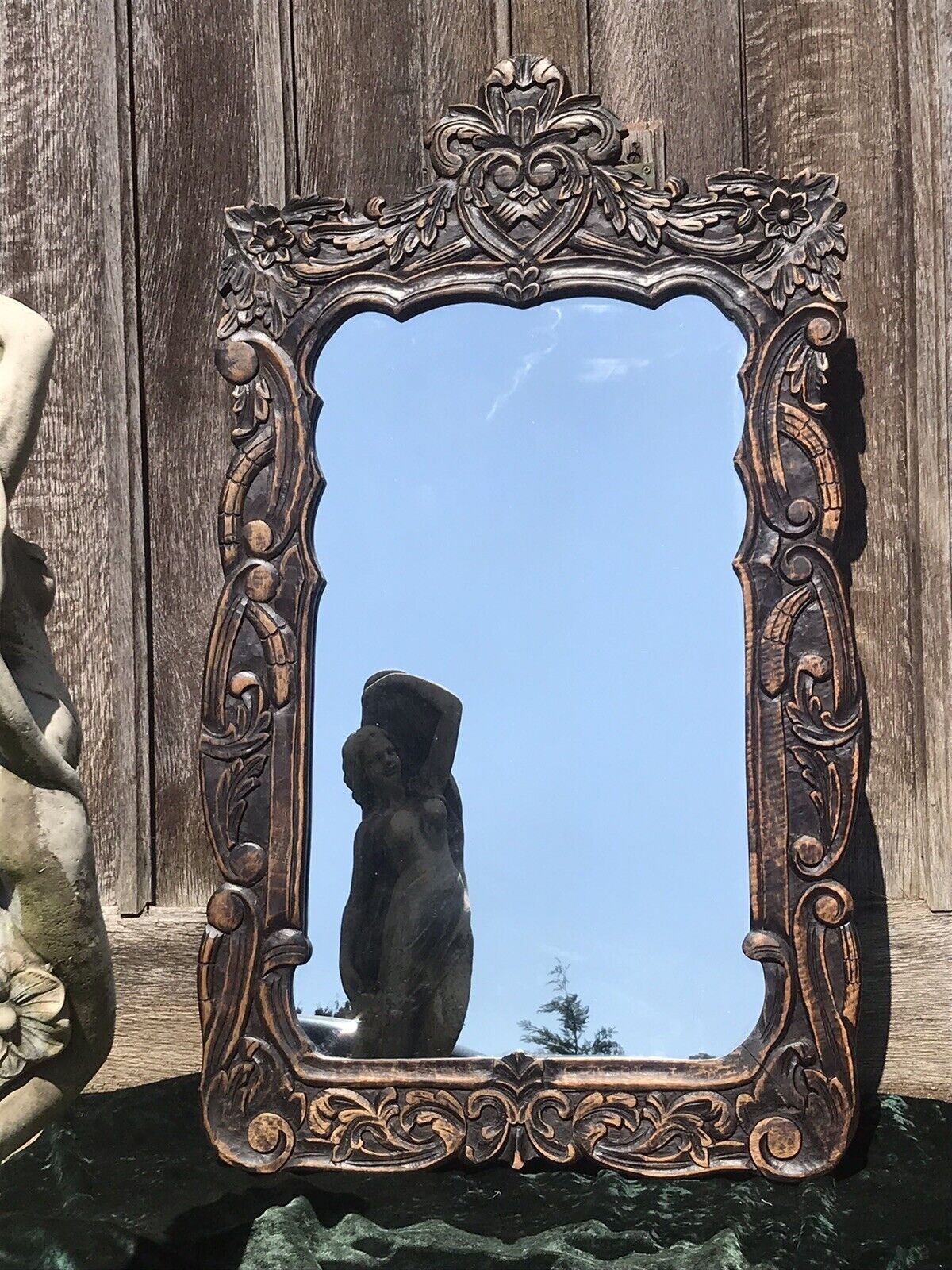 Beautiful Ornate Floral Hand Carved 19th Century Jacobean Pier Glass Mirror photo vintage